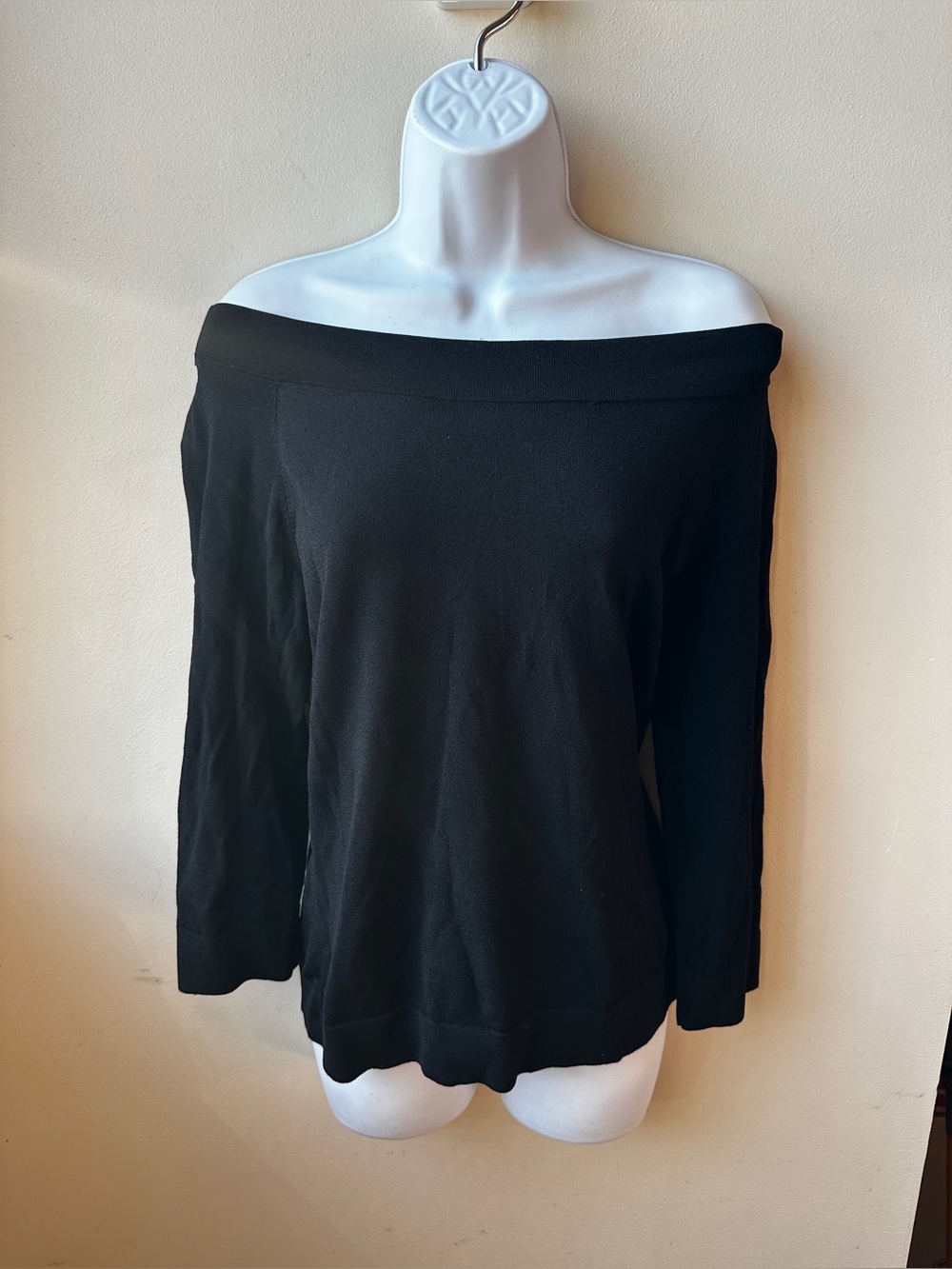 Jones New York VTG Signature Black Off Shoulder Knit Top Size L Y2K